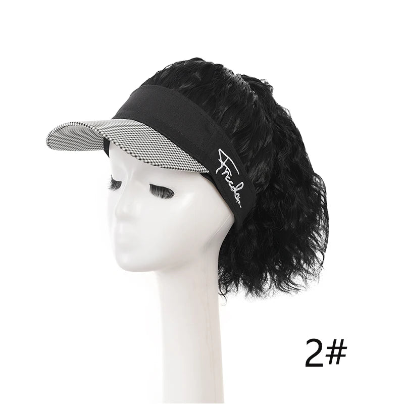 Synthetic wig 16 inch houndstooth empty top baseball cap curly hair wig suitable for women's daily wear