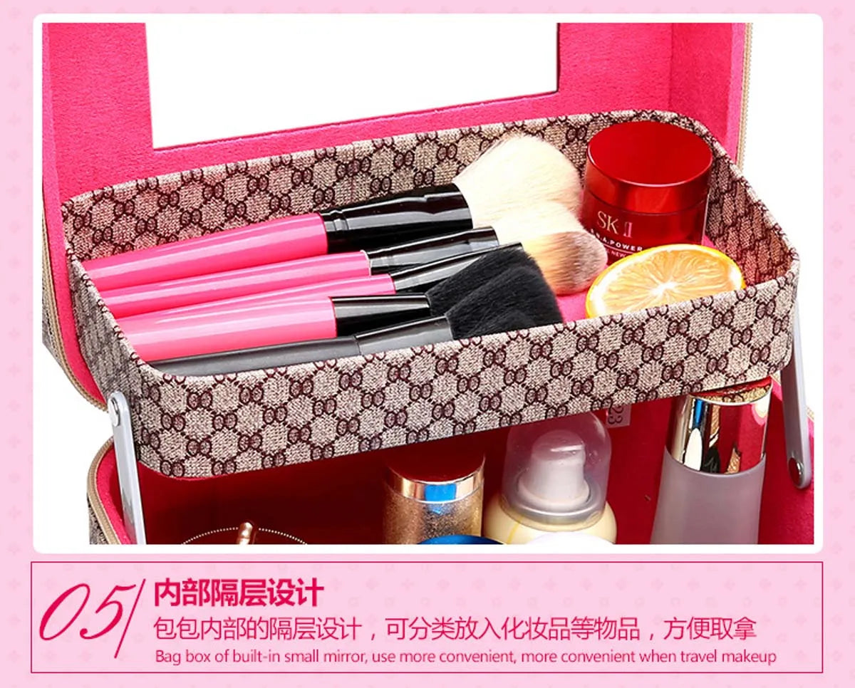 Large capacity new makeup bag Travel portable makeup case Portable high-end PU leather cosmetics storage bag cute bear pattern