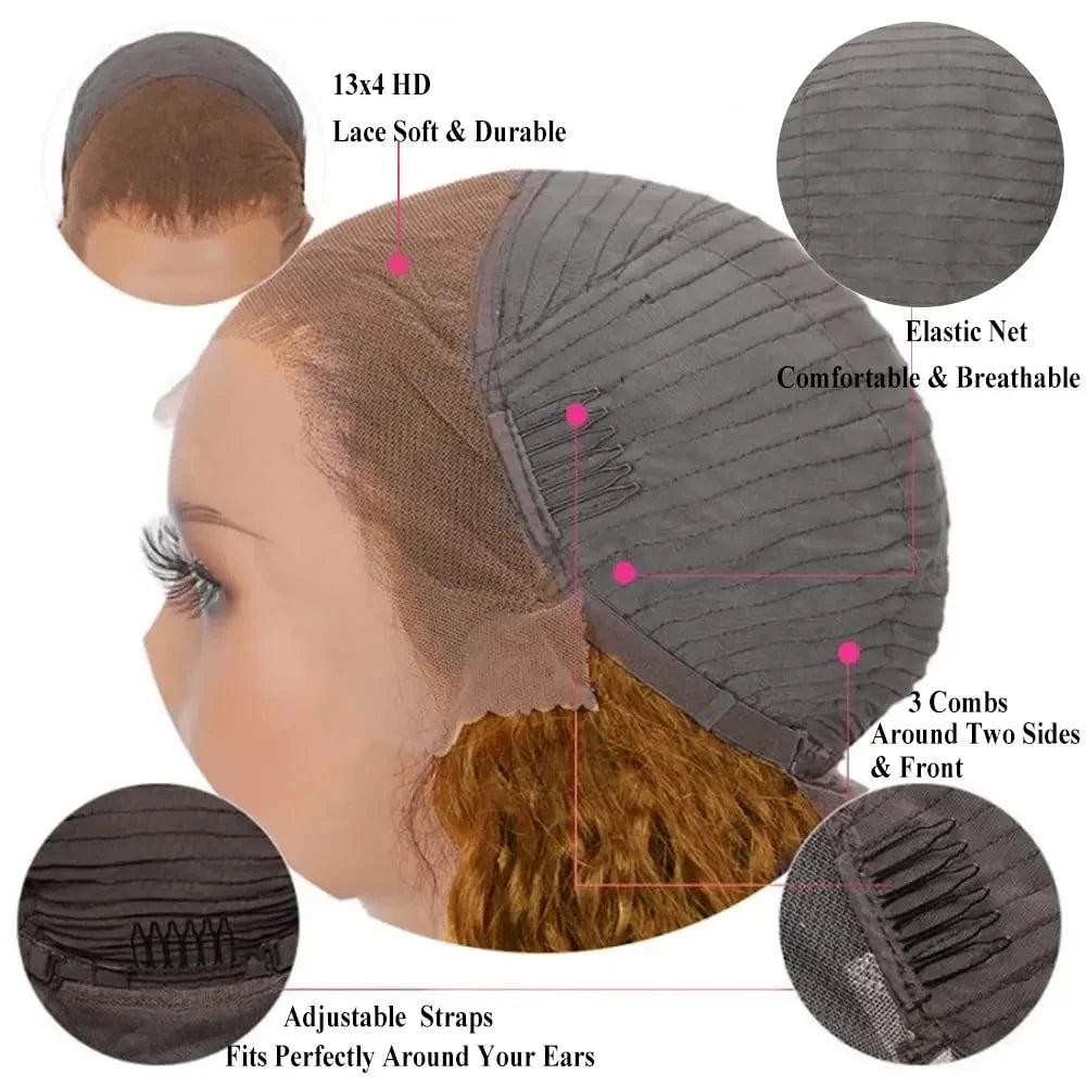 Short Bob Wig 13x4 Lace Front Wig Chocolate Dark Brown 100% Human Hair Deep Curly Wave Bob Wig HD Lace Wig 200 Density For Women