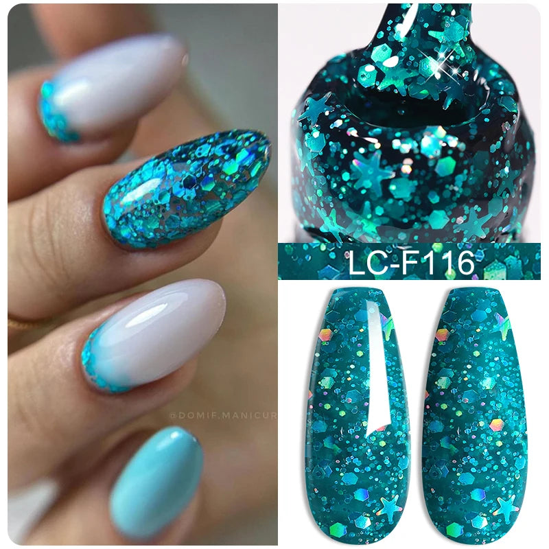LILYCUTE 7ml Champagne Rose Gold Glitter Gel Nail Polish Colorful Sparking Long Lasting Manicure Soak Off Nails Art Gel Varnish