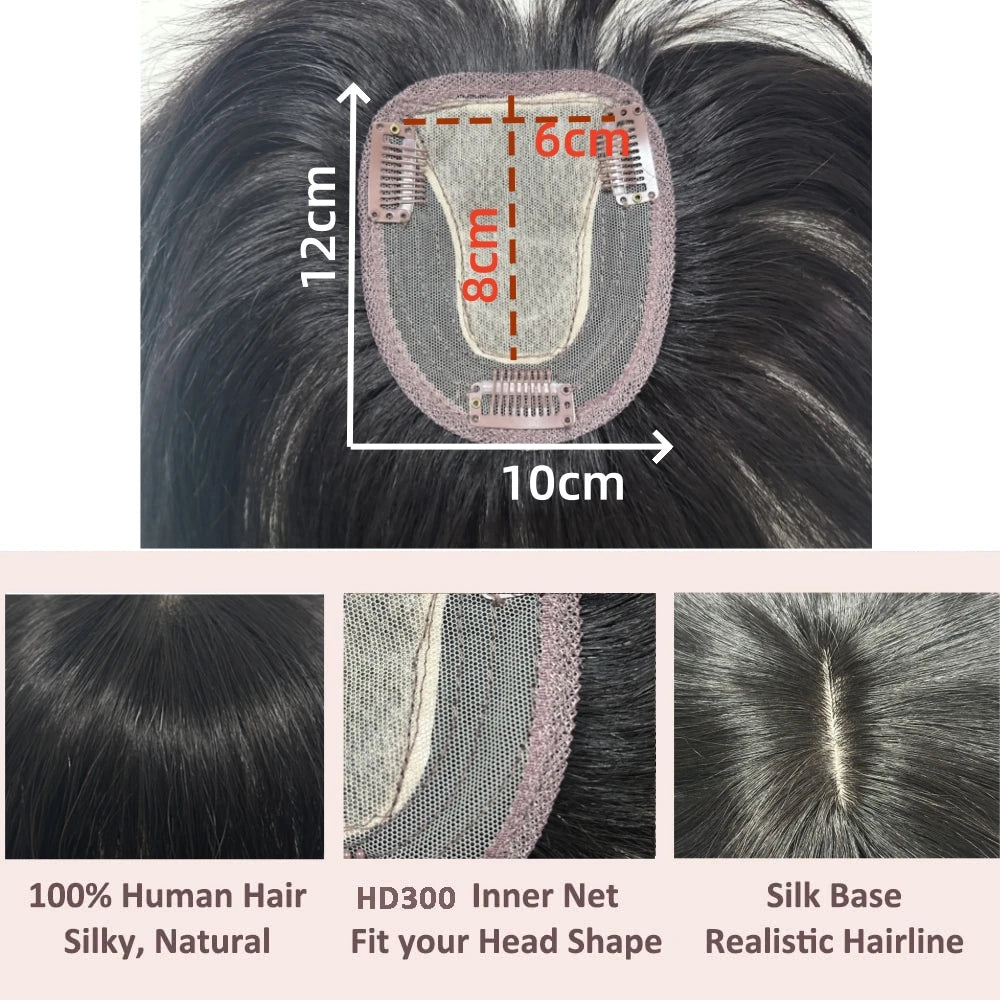 Brazilian Natural T-part Lace Base Hair Toppers for Women with 3D Bangs Clip in Hair Extension Cover Hair Loss Human Hairpiece