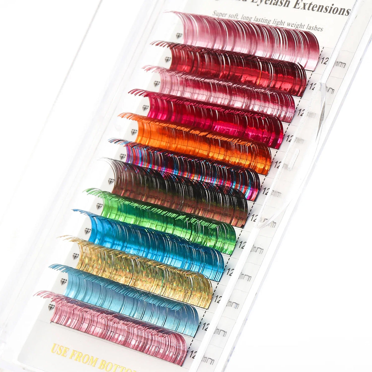 XIUSUZAKI Mixed Glitter Colors Eyelash Extension Shiny Colorful Classic Individual False Lashes for Christmas Makeup Tools