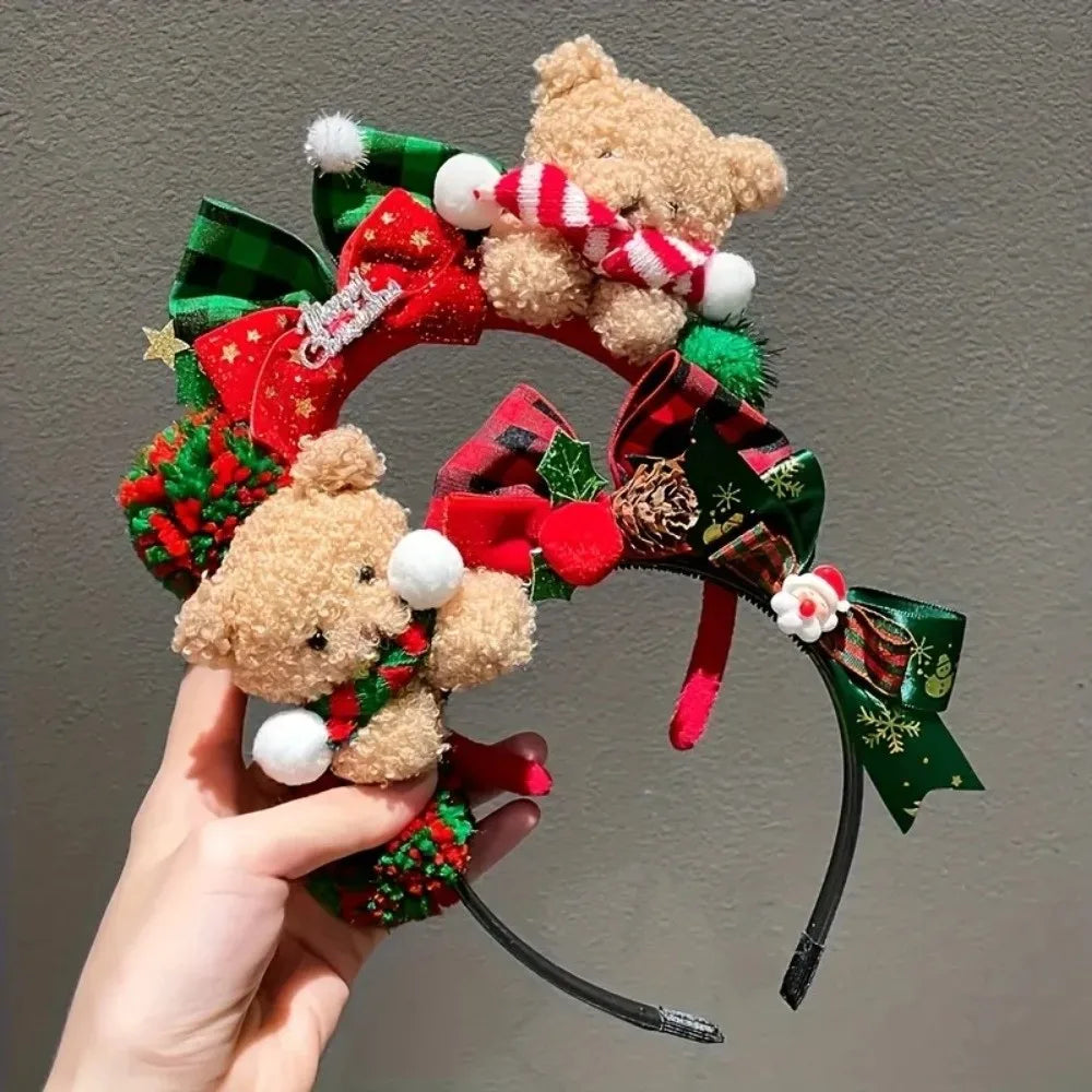 New Adjustable Christmas Headband With Bow Lightweight Headband New Year Hair Clip