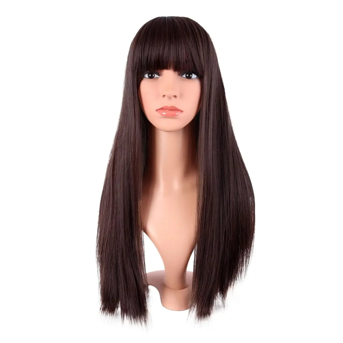 Women Long Straight with Flat Bangs Synthetic Hair Heat Resistant Fiber Hair for Party Cosplay Wig Black Wigs Women