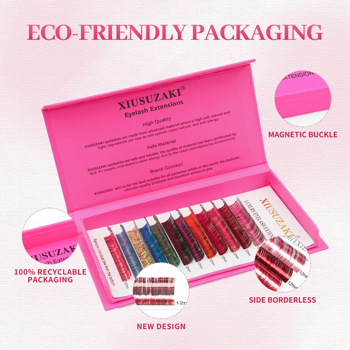 XIUSUZAKI Shiny Colorful Individual Eyelash Extension Classic Lashes Mixed Color Glitter Tinsel Christmas Eyelash Extensions