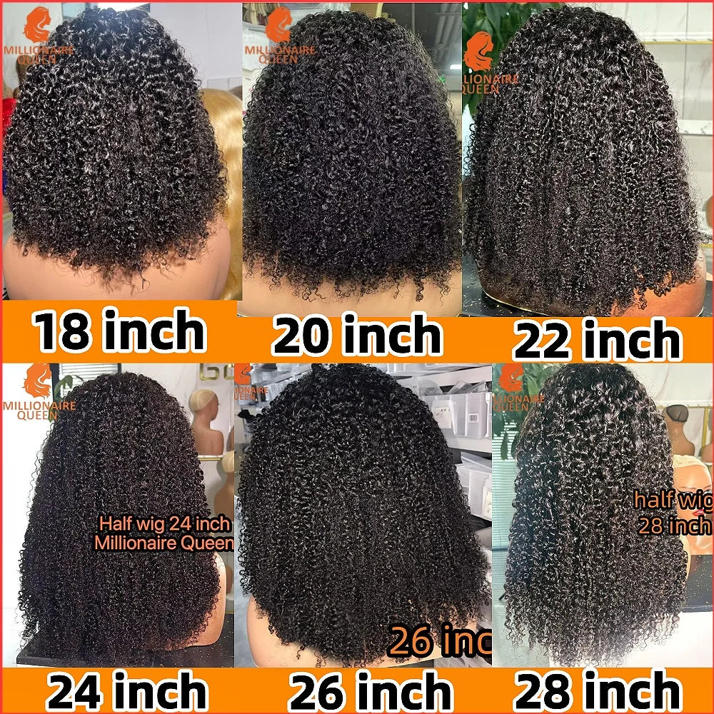 300% Millionaire Queen Half Wigs Wear and Go Beginner Friendly Headband Wig Pixie Curly Half Wig Clip Ins Flip Over Glueless Wig