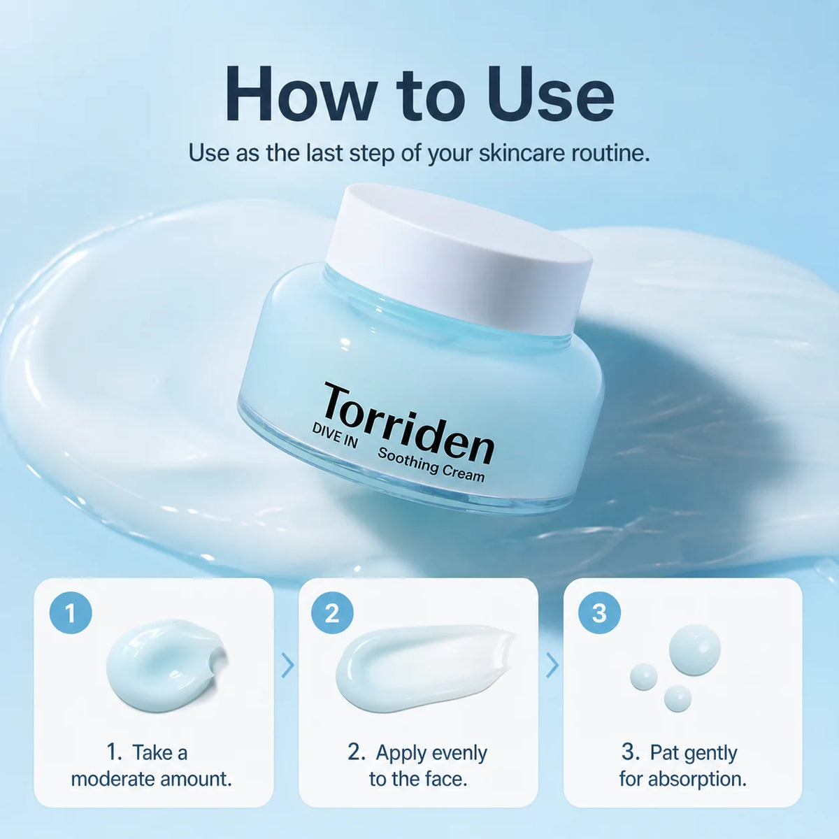 Torriden DIVE‑IN Soothing Gel‑Cream, Cooling Lightweight Moisturizer for Face, Smooth Non‑Greasy Texture, Instant Hydration Calm