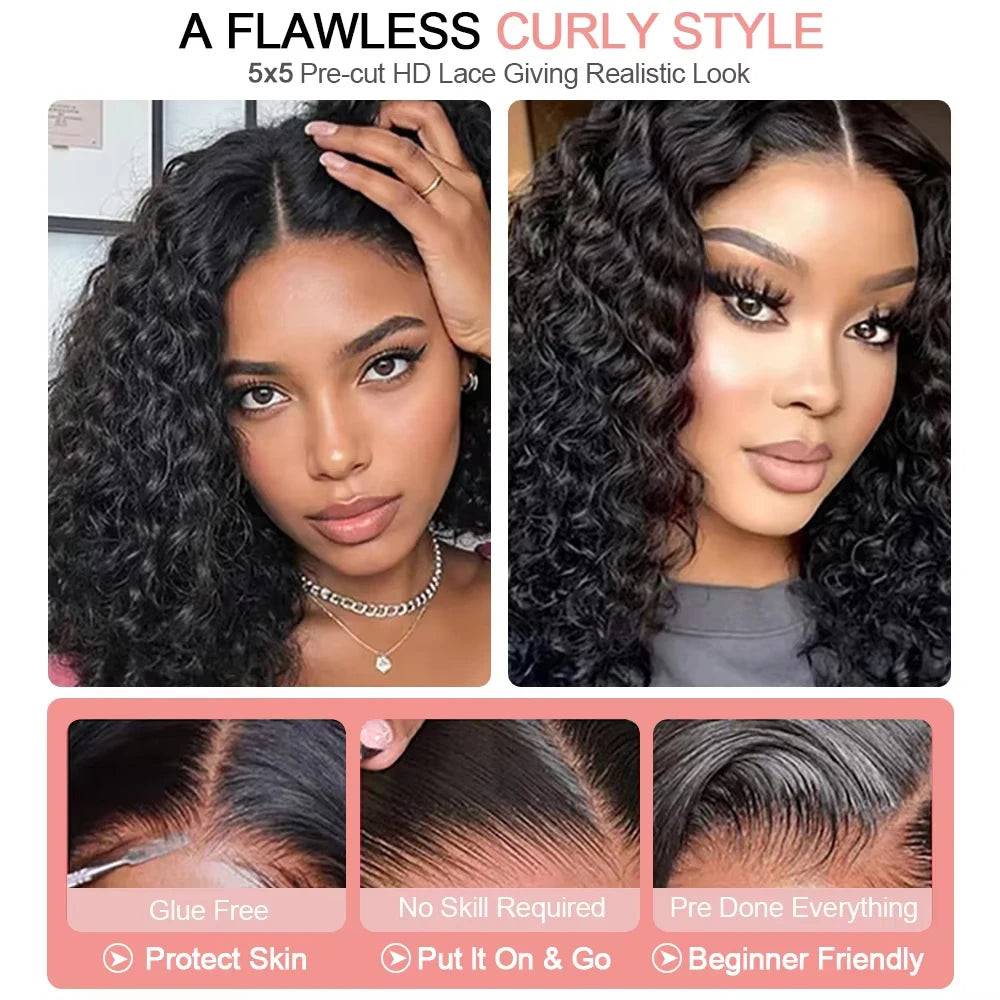 5x5 Glueless Wigs Human Hair Ready To Wear Deep Wave 13x4 13x6 Hd Lace Front Human Hair Wig Transparent Water Wave Curly Wigs