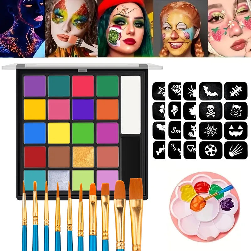 22 Color Face Body Painting Kit for Kids Adults,Face Paint Makeup Palette with Brush,Halloween Carnival Artist Cosplay Art Party