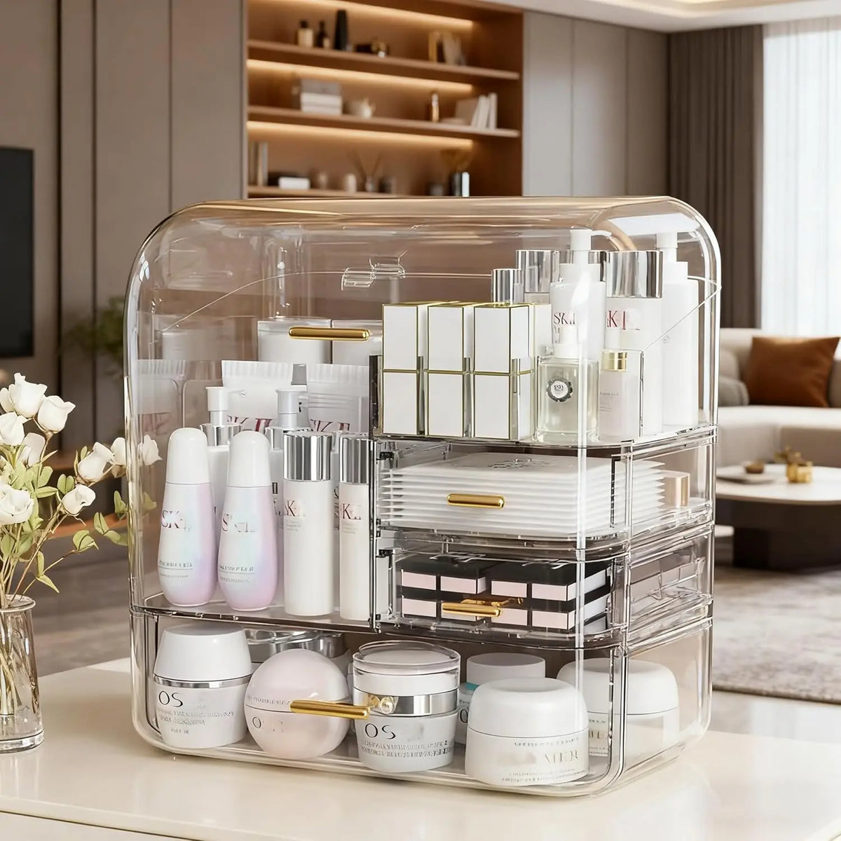 2026 New Cosmetic Storage Box Transparent Integrated Acrylic Eyebrow Pencil Lipstick Skincare Storage Organizer