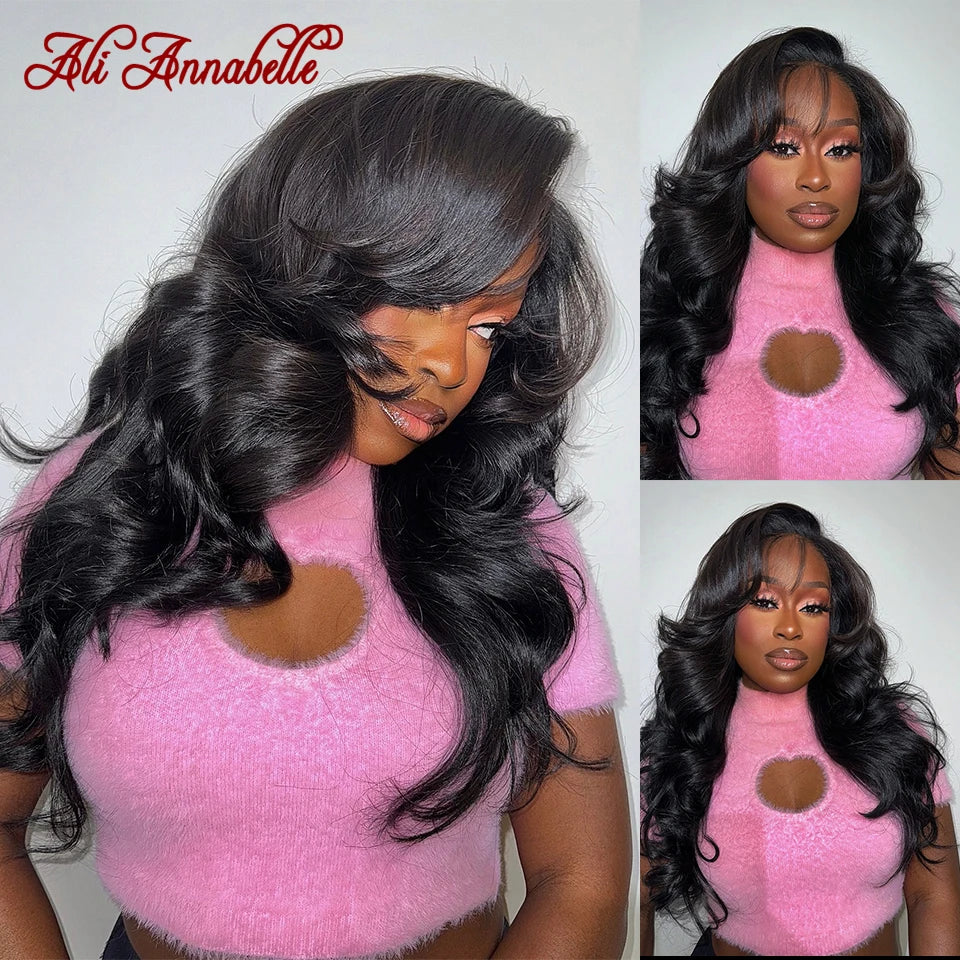 Ali Annabelle Glueless Body Wave Human Hair Wigs 6x5 Pre Cut Glueless Wig Full Lace Frontal Wigs Preplucked Hair Wigs Human Hair