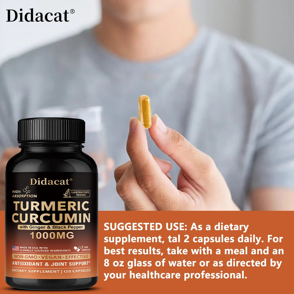 Turmeric Curcumin Complex Capsules with Ginger & Black Pepper, High Absorption, Support Joint, Heart, Brain & Immune Health