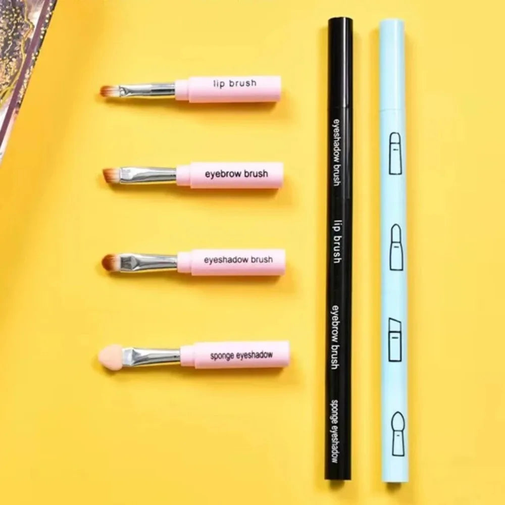 Travel Size 4 In 1 Makeup Brush Portable With Plastic Handle Eyeshadow Lip Brush Multi-use Makeup Tool