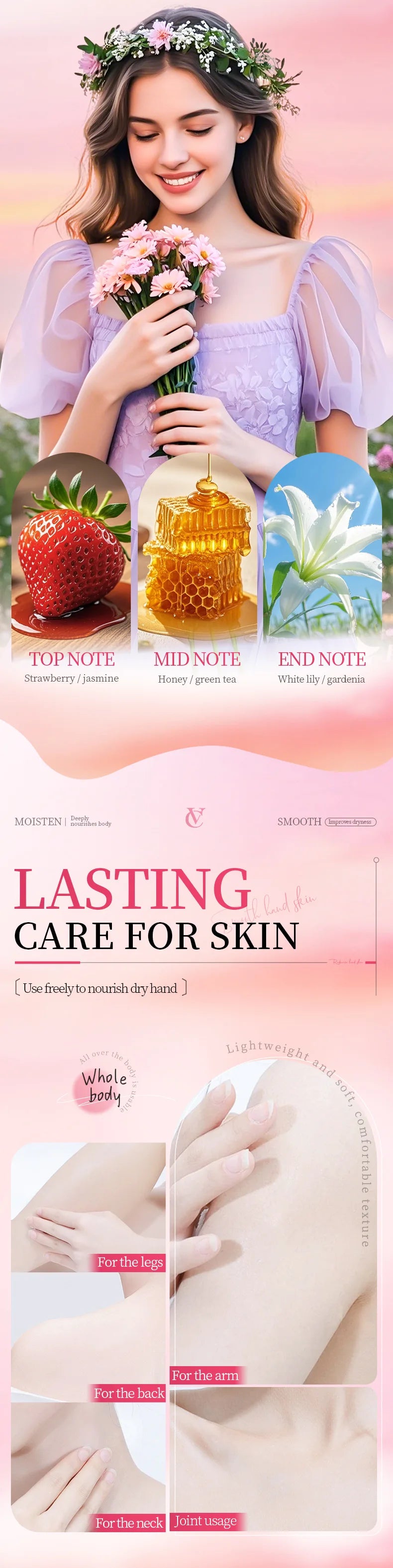 Strawberry VC Moisturizing Body Lotion Whitening Body Cream Lightening Skin Care Hand Cream Body Butter