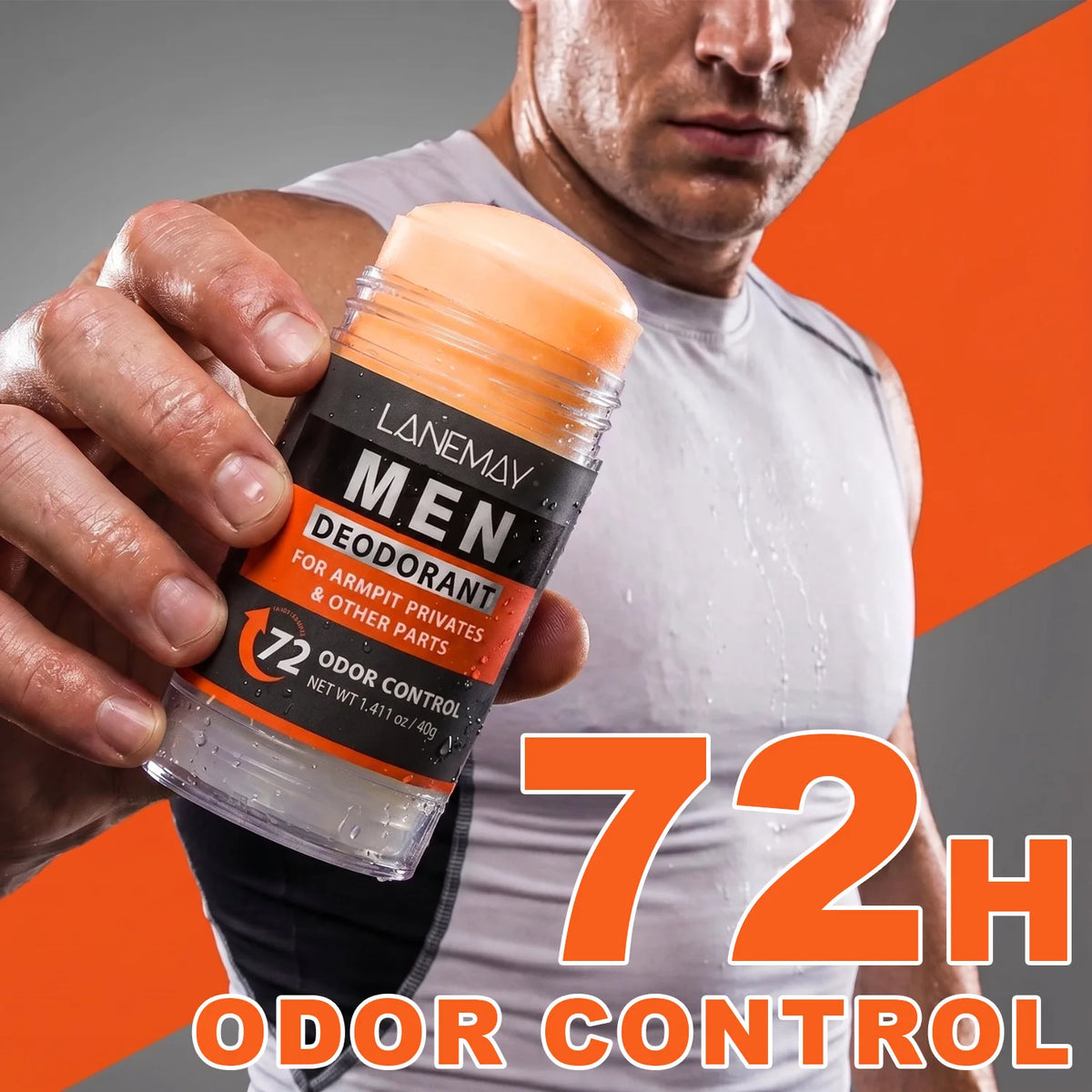 Men's 72HR Odor Control Deodorant Stick for Armpit, Privates & Other Parts, 40g, Long-Lasting Freshness