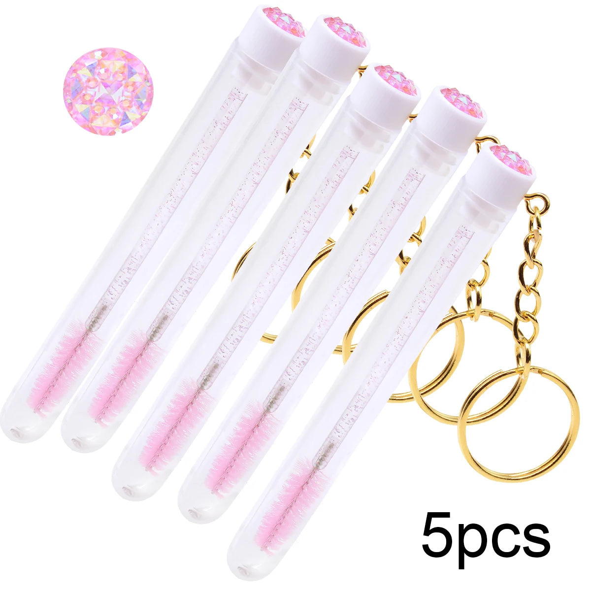 5pcs/Lot Eyelash Brushes Tubes With Keychain Lash Brush In Clear Container Disposable Eyelash Extension Mascara Wands With Case