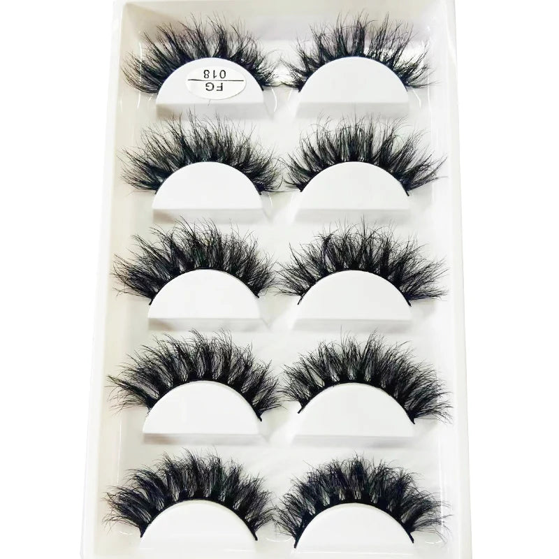 HBZGTLAD 5Pairs Handmade Mink Lashes Short False Eyelashes Dense Natural Long Messy Eye Lashes Reusable Stage Makeup Eyelashes