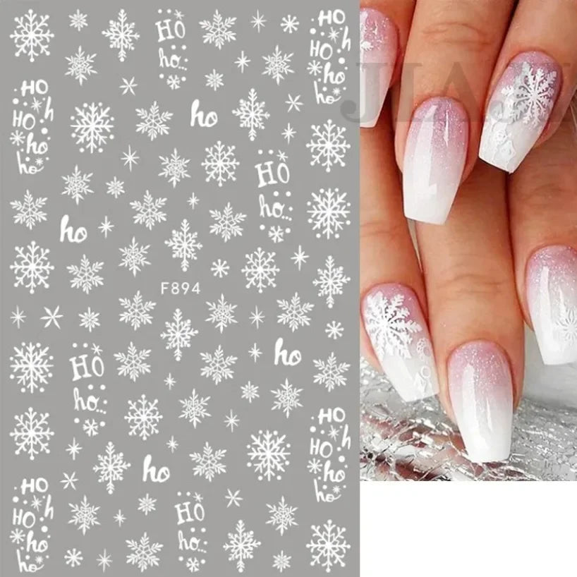 5D White Snowflakes Embossed Nail Art Stickers Winter Charm Decals Self Adhesive Christmas New Year Slider Decoration Manicure