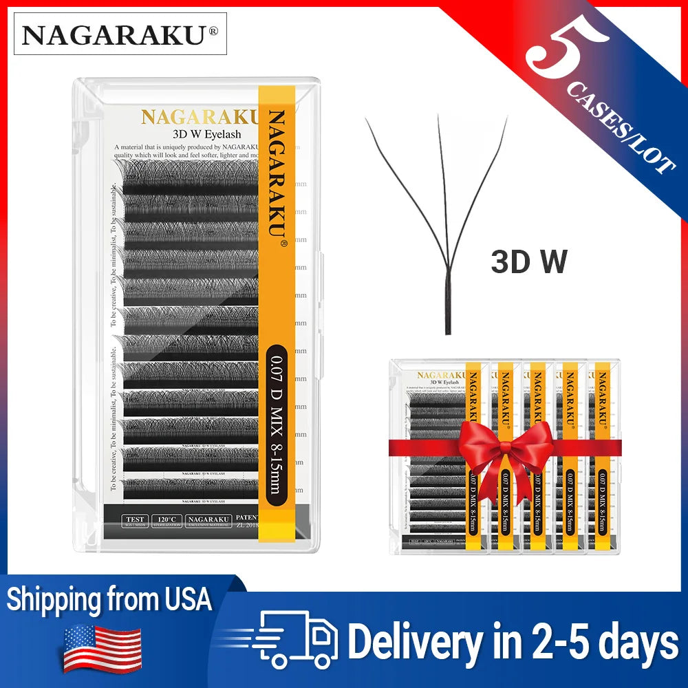 NAGARAKU Ship From USA 5 Cases YY W Shape 3D 4D 5D 6D 7D Eyelashes Fast Free Delivery in 2-5 days by USPS Express
