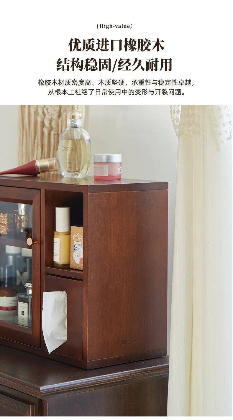 Mid Century Solid Wood Cosmetic Storage Box Drawer Organizer for Perfume Skincare Desktop Vanity Cabinet Rustic Makeup Holder