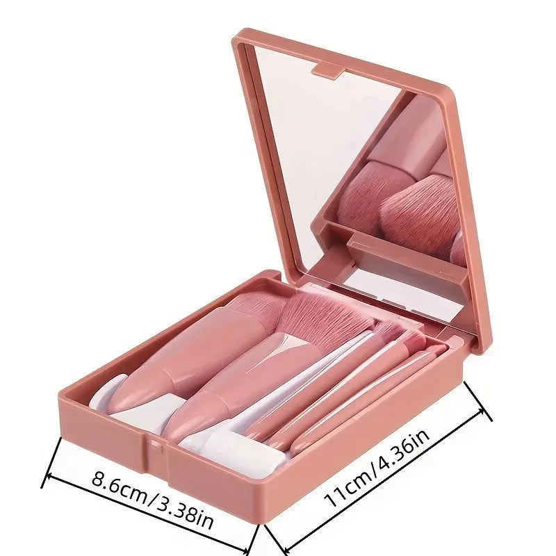 1sets 5Pcs Portable Makeup Brush Set With Mirror - Foldable Travel Kit ，Mini Makeup Brush Set Travel Makeup Brush Set