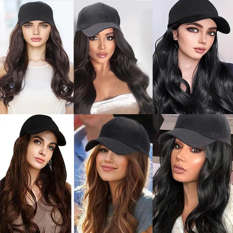 New Fashion Synthetic Wig Long Curly Hair Hat Wig Integrated High Temperature Silk Mechanism Wig Cap