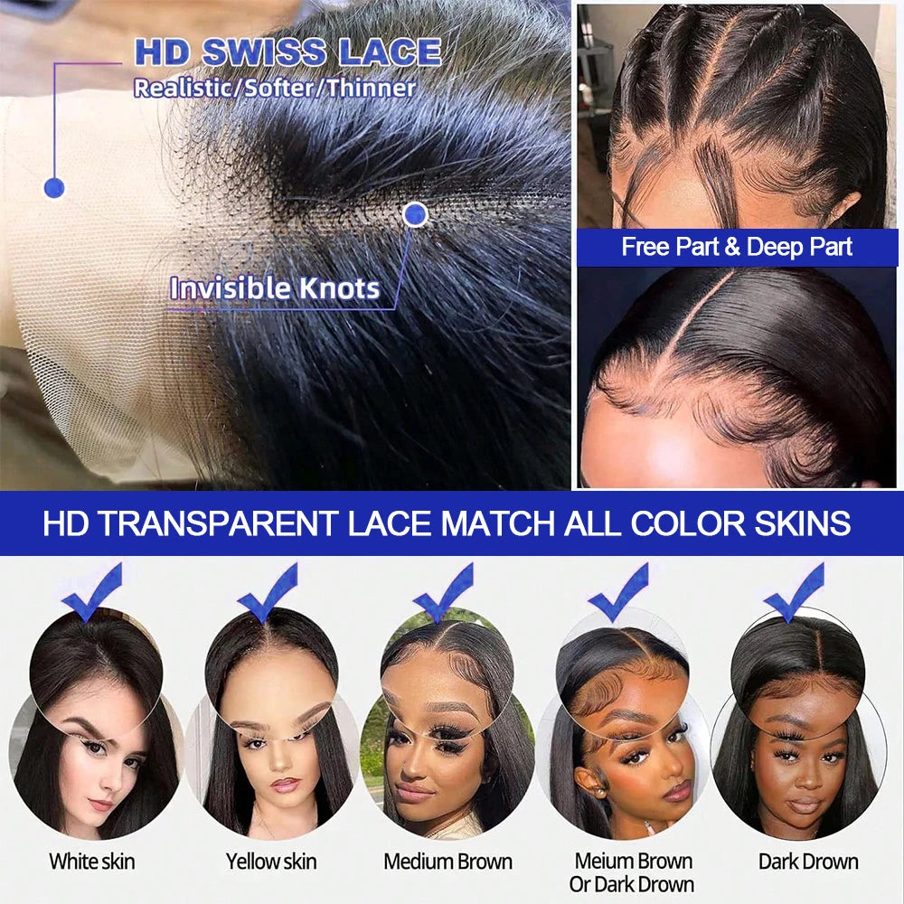 Brazilian HD Transparent 13x4 Bone Straight Short Bob Human Hair Wigs 13x6 Straight Lace Front Wigs For Women 250 Density