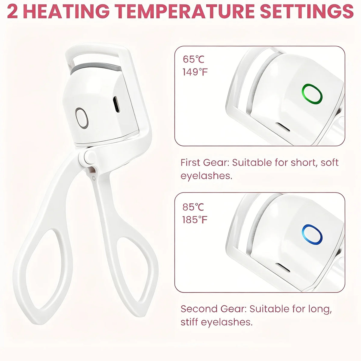 Electric Heated Eyelash Curler USB Rechargeable 2 Mode Quick Heating Lash Curler Natural Long Lasting Curl Makeup Tool