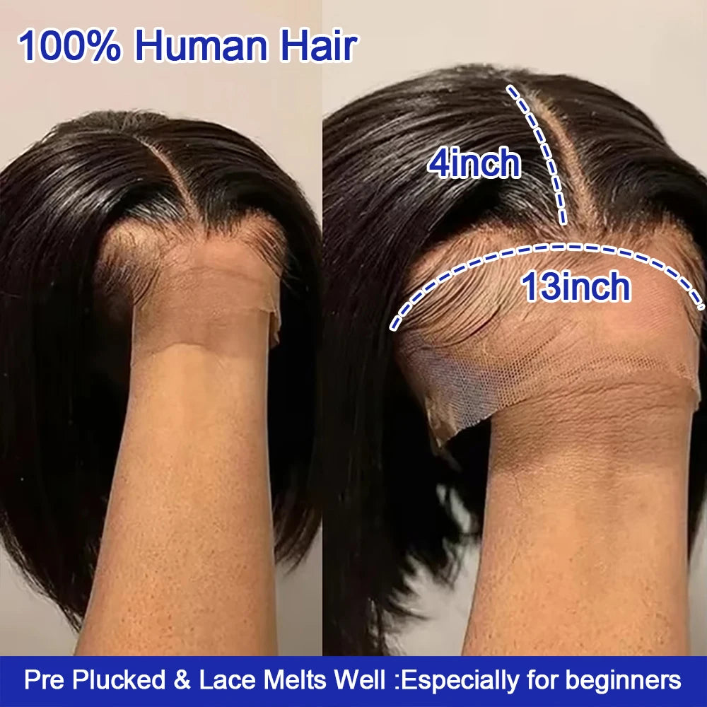 Brazilian HD Transparent 13x4 Bone Straight Short Bob Human Hair Wigs 13x6 Straight Lace Front Wigs For Women 250 Density