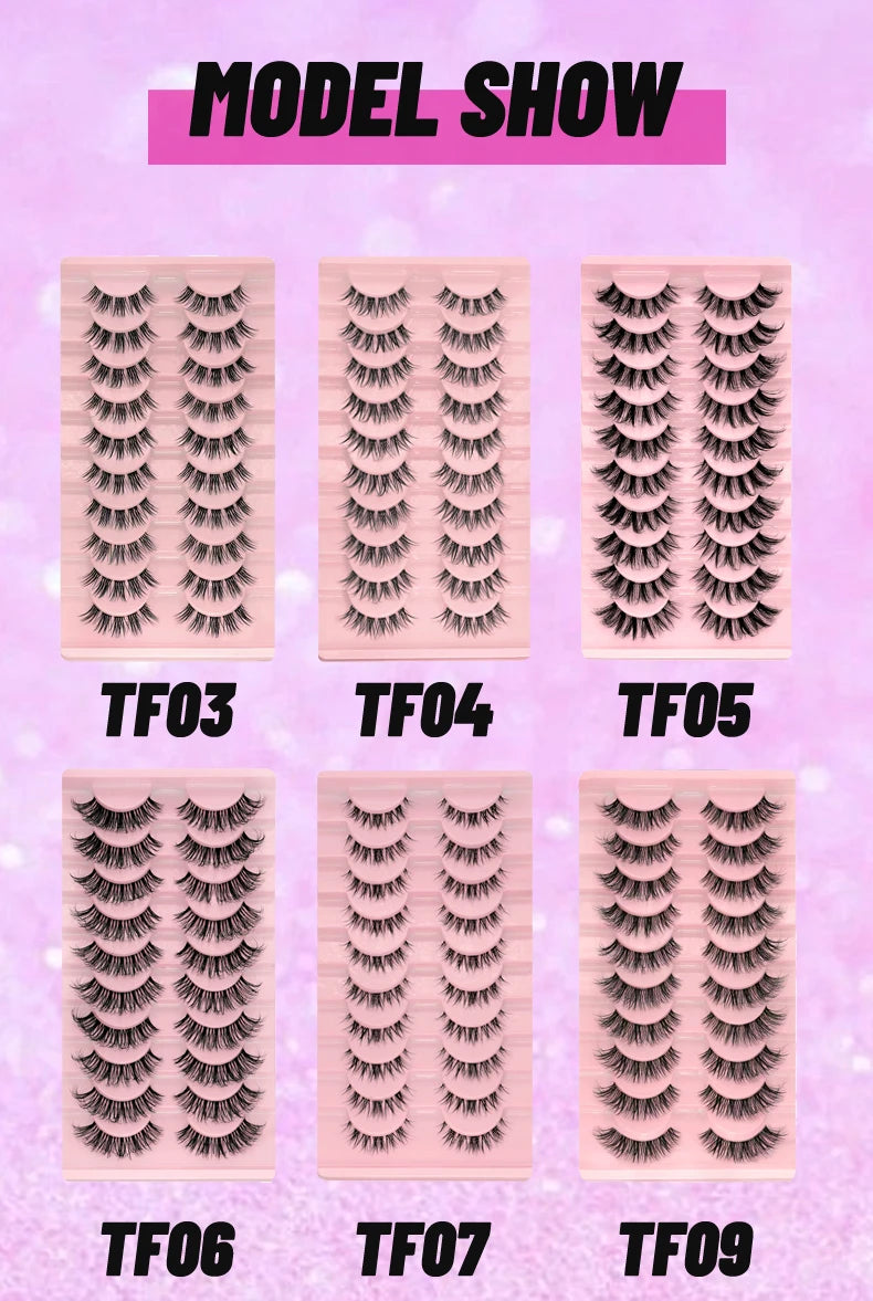 GROINNEYA Manga Lashes 5/10 Pairs 3D Clear Band Lashes Natural Look Mink Eyelashes Fluffy Cat Eye Lashes Pack Fake Eyelashes