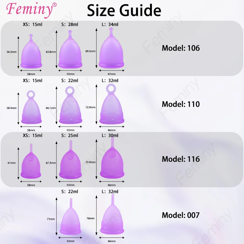 Feminy Menstrual Cup L - Medical Grade Silicone Soft Vaginal Tampon for Women Period Cup Certified Safe for Female Hygiene