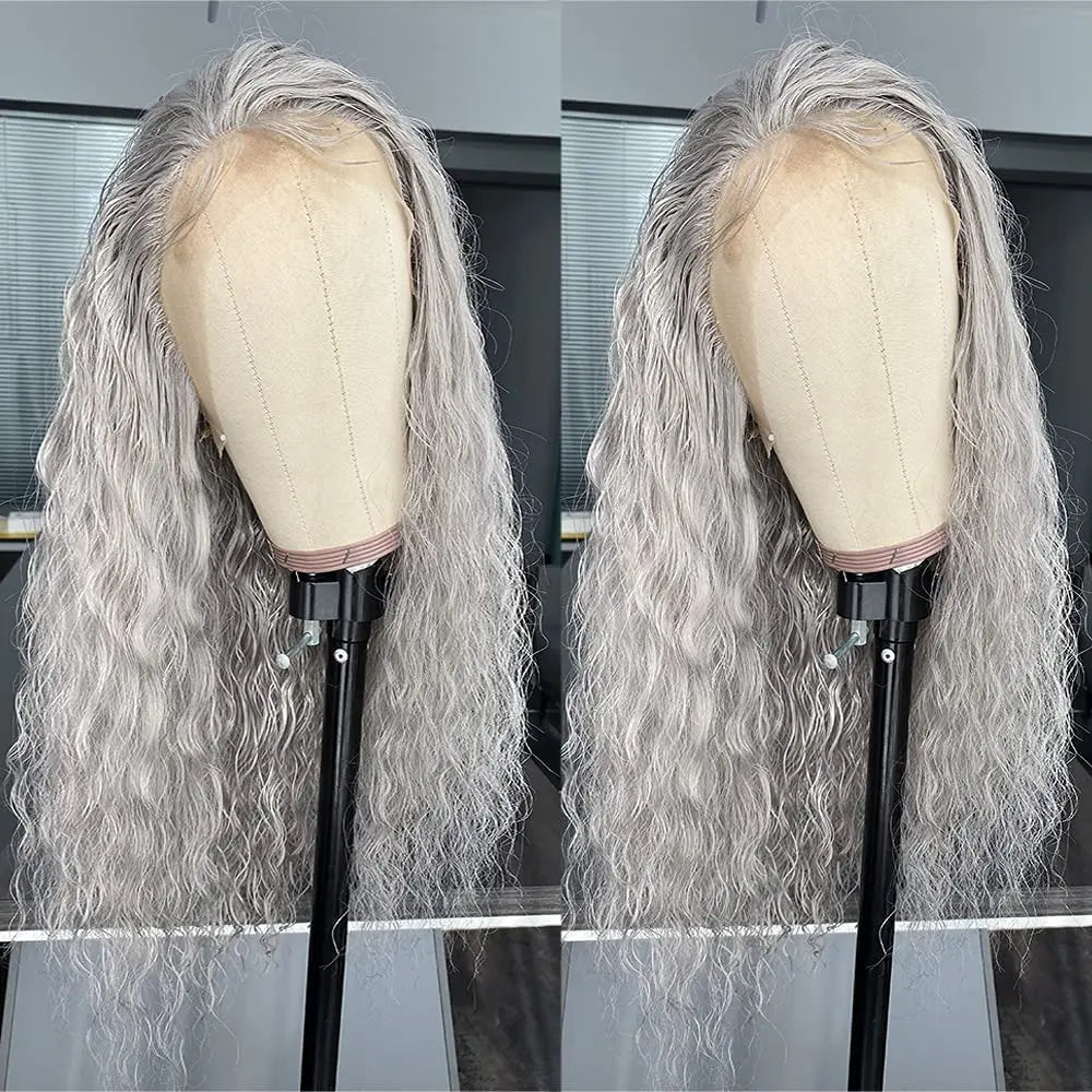 Charisma Synthetic Lace Wigs Long Curly Wig Light Grey Wigs For Women Heat Resistant Fiber Synthetic Wig 26 Inches Pelucas