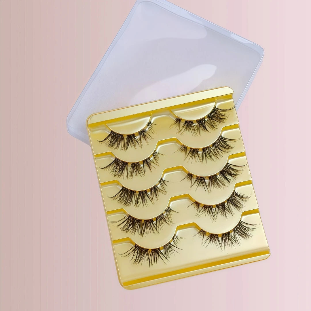 5 Pairs European Style Cold Fox Eye Slanted Full Strip Clear Band False Eyelashes For Daily Halloween Christmas Black Fr