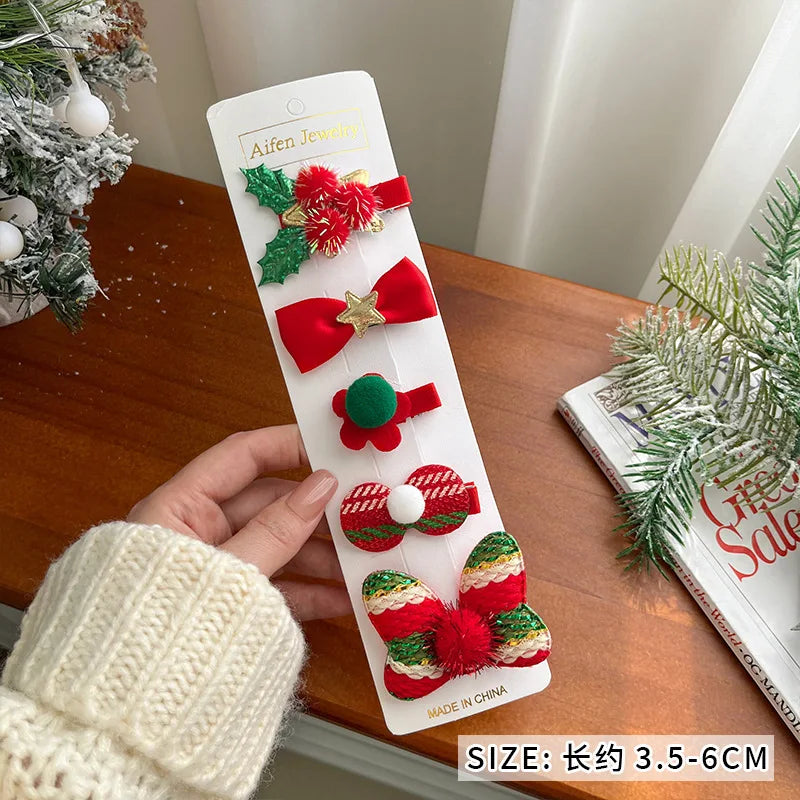 New Year Christmas Cute Cartoon Bow Hairpins Set Children Girls Hair Clips Pin Barrettes Accessories Headwear Headdress Ornament