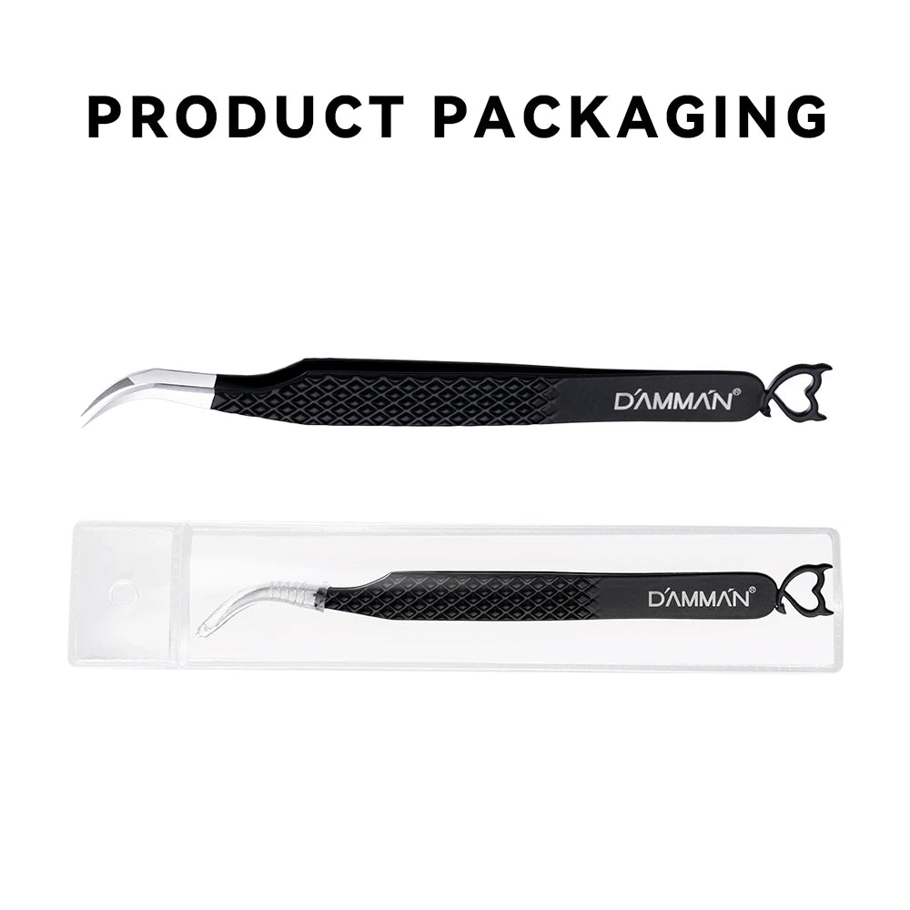 DAMMAN Fiber Tip Lash Extensions Tweezers Professional Eyelash Tweezers Anti-slip Lash Tweezers Eyelash Extension Supplies