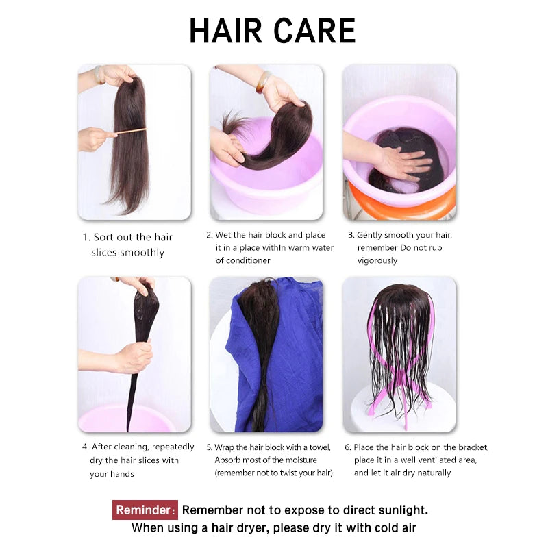 100% Human Hair 7X10cm Hairnet with French Bangs Toupee 25cm Straight Clip in Hair Extension Improve Volume Topper Hair Pieces