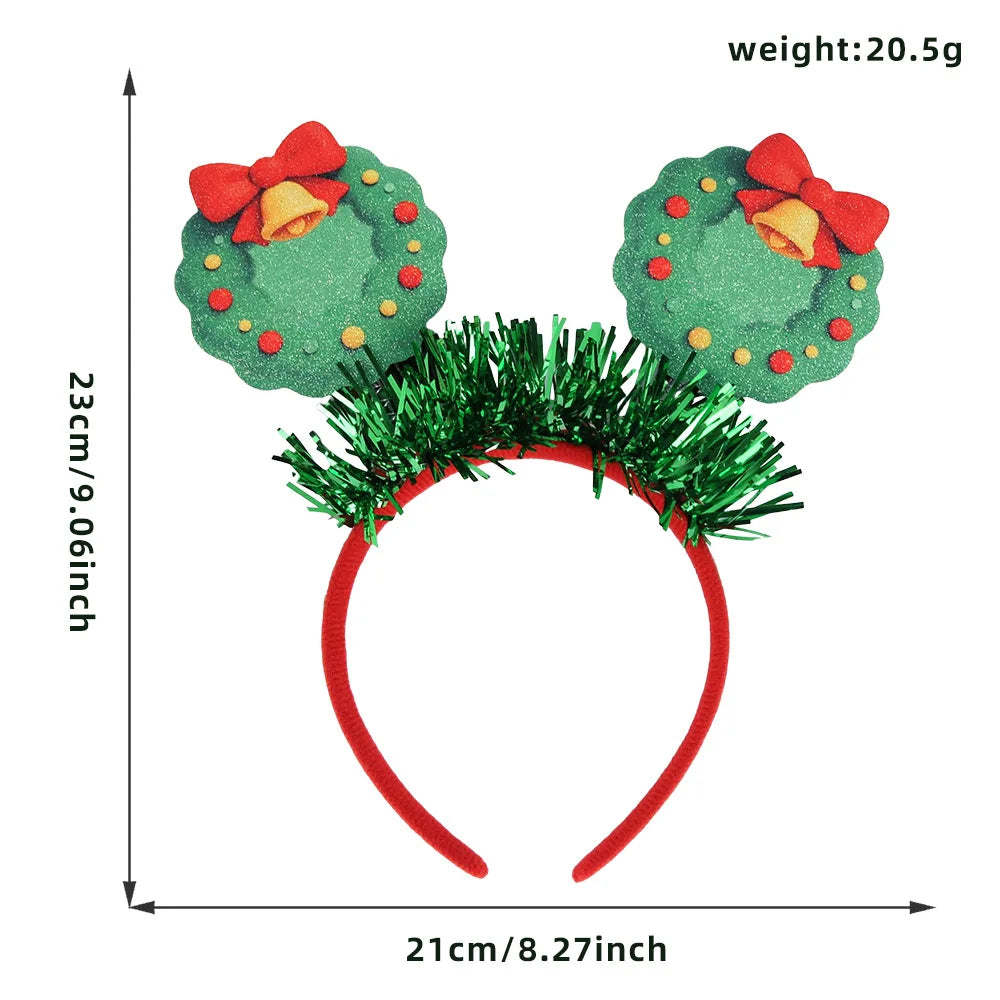 3D Flat Snowman Reindeer Christmas Headband with Antler Bow Hair Clip Festive Christmas Decoration Headwear for Parties