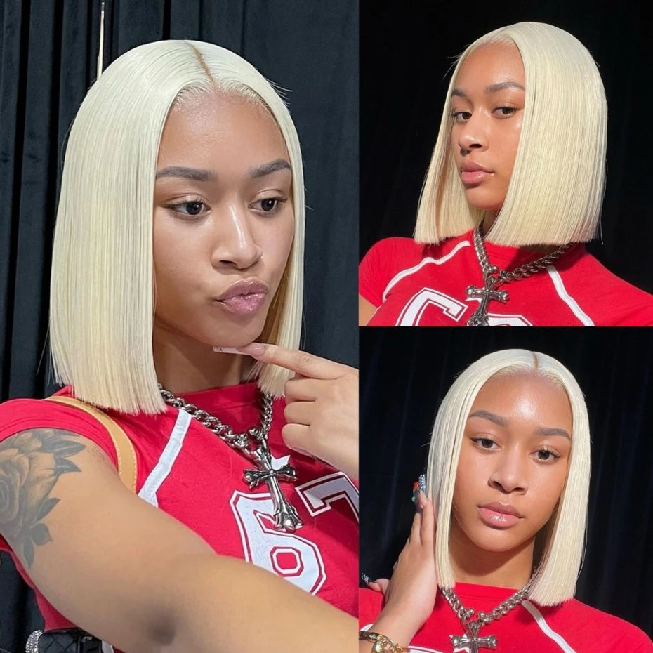 13x4 13x6 Hd Transparent Straight Lace Frontal Human Hair Wigs Remy Brazilian Short Bob Wigs For Women 613 Blonde Color Lace Front Bob Wigs 10 12 14 16 inch