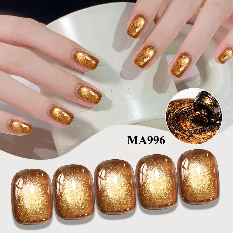 MEET ACROSS 7ml Autumn Dark Color Cat Magnetic Gel Nail Polish Glass Beads Cat Eye Gel With Glitter Nail Art Christmas Nails
