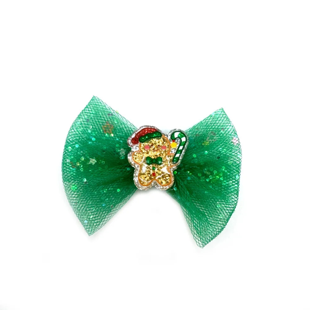 50pcs Christmas Small Dog Grooming Bows Rubber Bands for Dogs Xmas Pet Dog Hair Bow for Grooming Small Dog Cat Hair Accessories