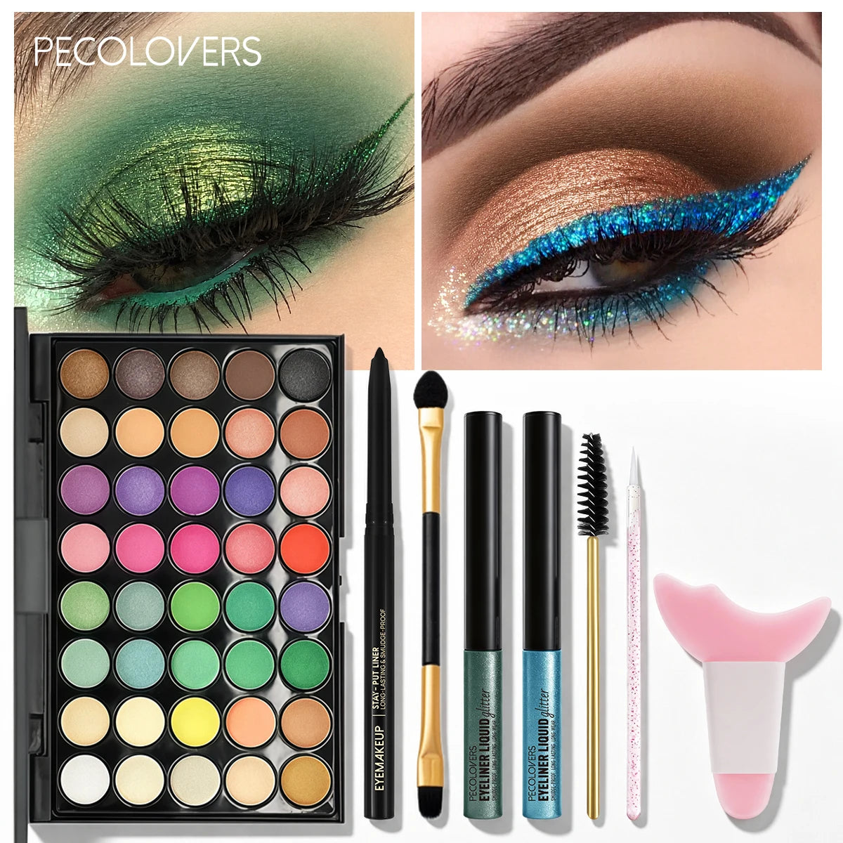 8PCS Face Set, Multi-color Eye Shadow Plate+eye Black+eyeliner Pen+makeup Tools, Waterproof and Durable, Halloween Makeup