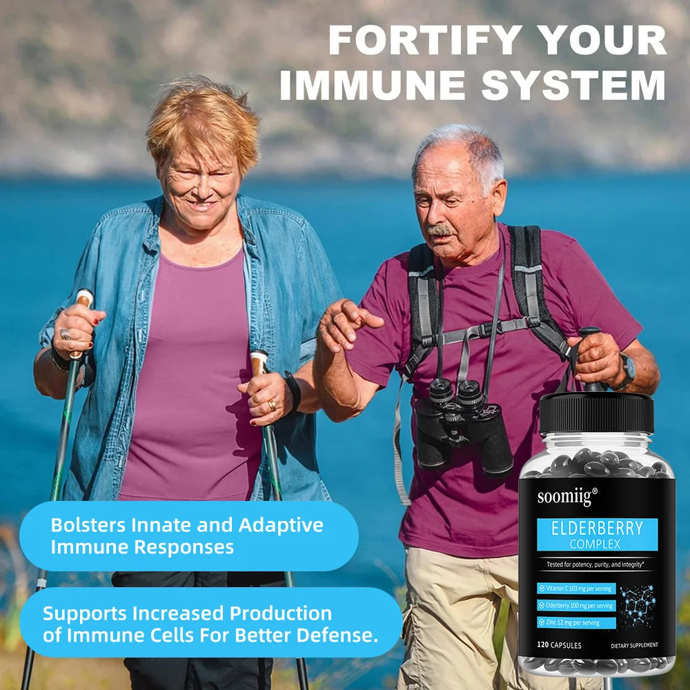Elderberry + Vitamin C + Zinc-Antioxidant, Immune System Booster, Improves Skin Radiance and Tone, Support Cardiovascular Health