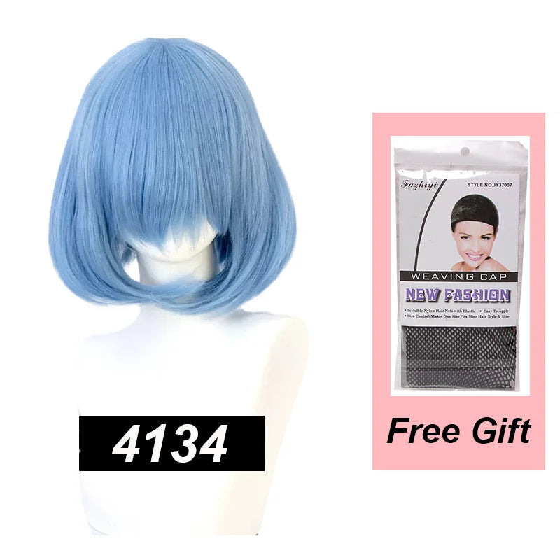 Snoya 35cm Synthetic Short Bob Straight Hair with Trimmable Bangs Lolita Pink Green Blonde Red Cosplay Wigs for Women+Wig Cap