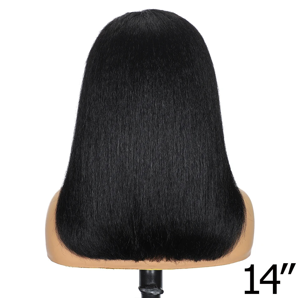 100% Human Hair Bob Yaki Straight Glueless HD Lace Closure Wigs 4C Precut Kinky Straight 5x5 Lace Wig With Drawstring PrePlucked