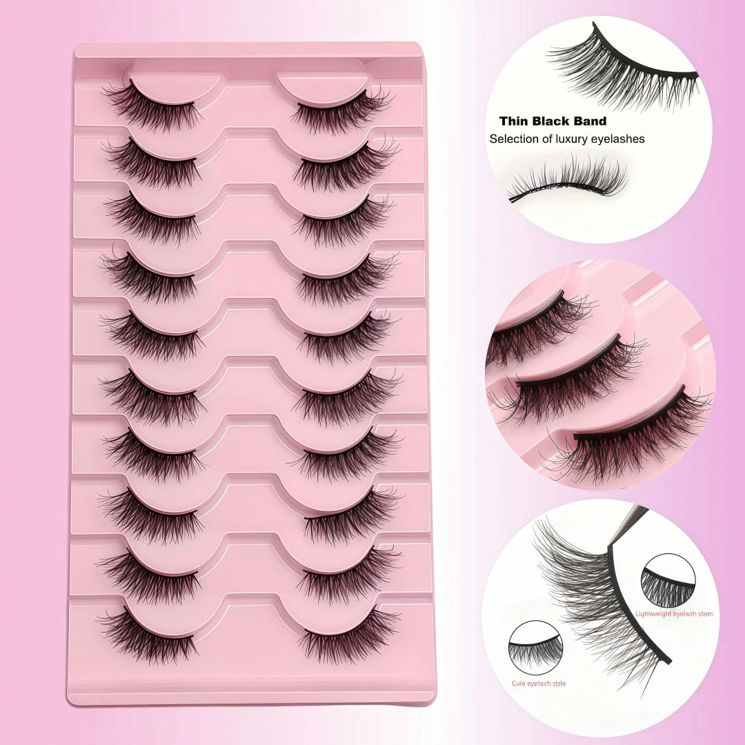 10 Pairs Black Band Cat Eye False Eyelashes Natural Breathable Reusable For Daily Halloween Christmas Black Friday