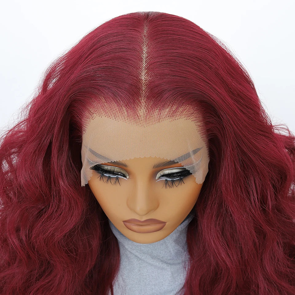 99J Burgundy Synthetic Lace Frontal Wig 13x6 Body Wave Long Deep Wavy Ombre Black Lace Wigs for Women Heat Resistant Cosplay Wig