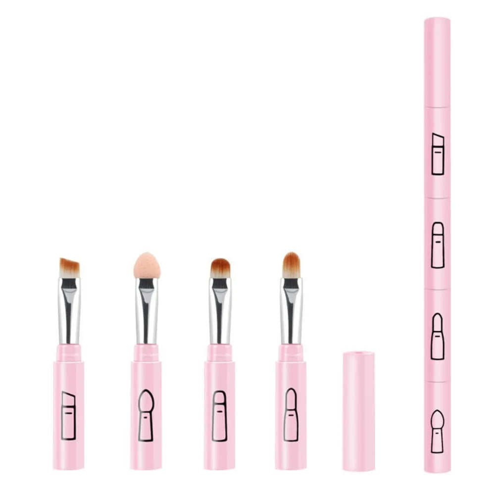 Travel Size 4 In 1 Makeup Brush Portable With Plastic Handle Eyeshadow Lip Brush Multi-use Makeup Tool