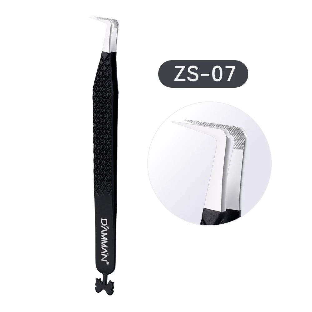 DAMMAN Fiber Tip Lash Extensions Tweezers Professional Eyelash Tweezers Anti-slip Lash Tweezers Eyelash Extension Supplies