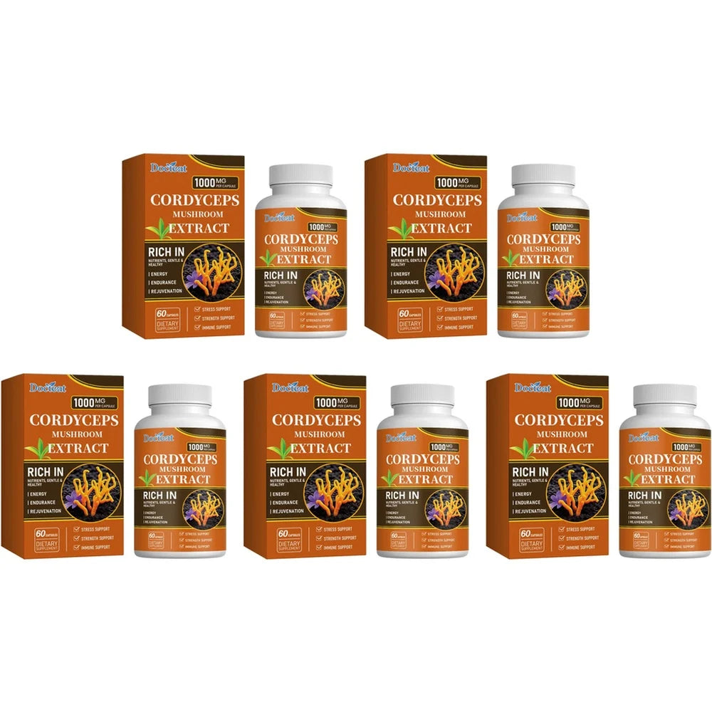 Docteat Cordyceps Mushroom Extract Capsules with Energy Mental Clarity Stress Balance Support Daily Vitality, 60 Capsules