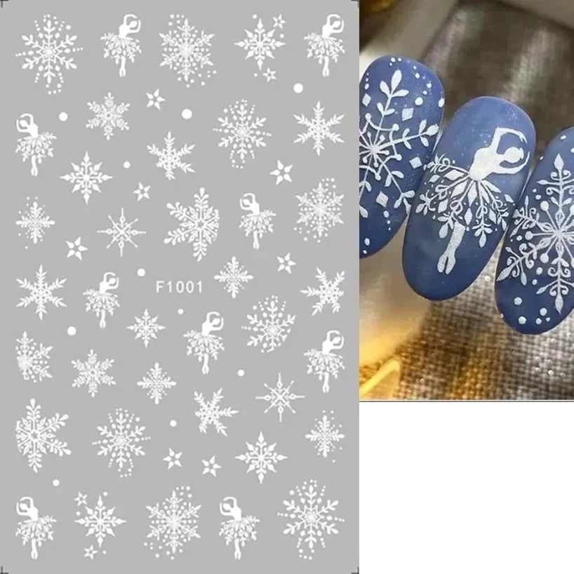 5D White Snowflakes Embossed Nail Art Stickers Winter Charm Decals Self Adhesive Christmas New Year Slider Decoration Manicure
